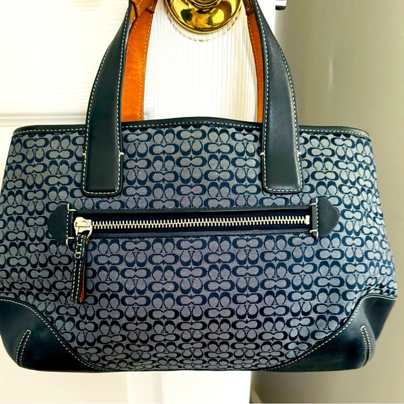 Coach Vintage Rare Mini Signature C Jacquard /Leather Bag in Navy Blue - Picture 2 of 16
